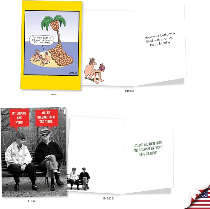 NobleWorks 20 Assorted Box Set Funny Birthday Greeting Cards w/ 5 x 7 Envelopes For Men, Women (20x1 Designs) Bday Ageless Humor AC8713BDG-B1x20
