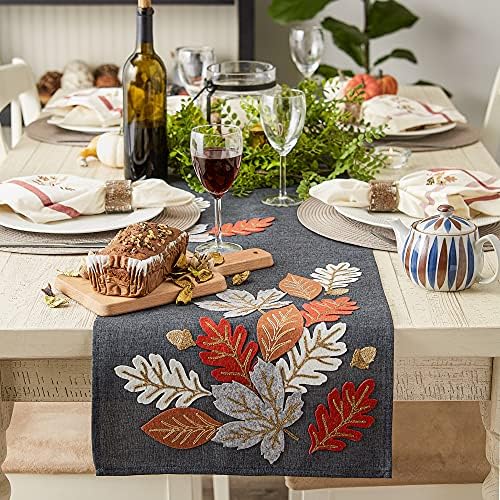 DII Fall Table Décor Embroidered Tabletop for Thanksgiving Dining, Table Runner, 14x70, Autumn Leaves - Image 5