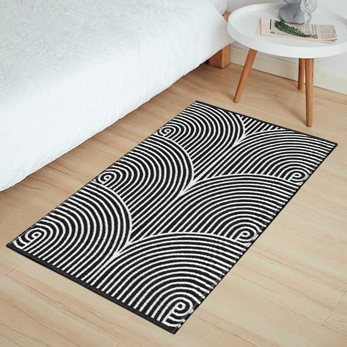 Tiffasea Front Door Mat 2'x3' Washable Welcome Mat Kitchen Bathroom Rug | Woven Black and White Bathroom Rug Machine Washable Reversible Indoor Outdoor Rugs Layered Floor Mat for Entryway/Kitchen