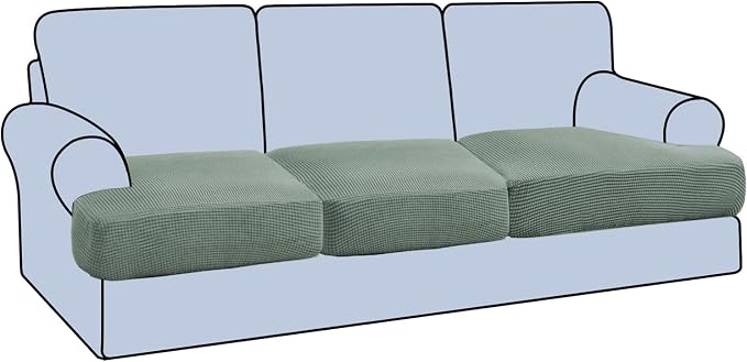 H.VERSAILTEX Stretch 3 Piece T Cushion Sofa Slipcovers Individually Sofa Cushion Covers for 3 Cushion Couch Sofa Seat Cushion Covers with Elastic Bands Featuring Thicker Jacquard Fabric, Sage