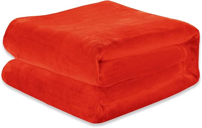 Elegant Comfort Luxury Velvety Softness Fuzzy Plush Micro-Velour Ultra-Soft Blanket, Twin/Twin XL, Bright Orange