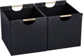 HOONEX Large Collapsible Storage Bins, Linen Fabric, 2 Pack, Storage Baskets with Wooden Carry Handles and Sturdy Heavy Cardboard, for Home, Office, Car, Nursery, Dark Grey