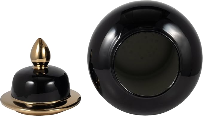 Ceramic Temple Jar with Lid for Living Room Decor - Contemporary Flower Vase for Bedroom, Home Styling, and Kitchen Counter - Sculpted House Accent for Office and Table Decor - 18", Black & Gold