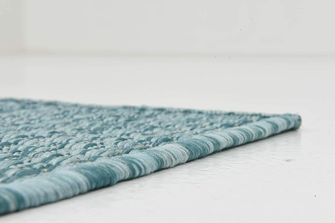 Unique Loom Collection Casual Transitional Solid Heathered Indoor/Outdoor Flatweave Area Rug (2' x 6' 1" Runner, Aquamarine/Ivory)