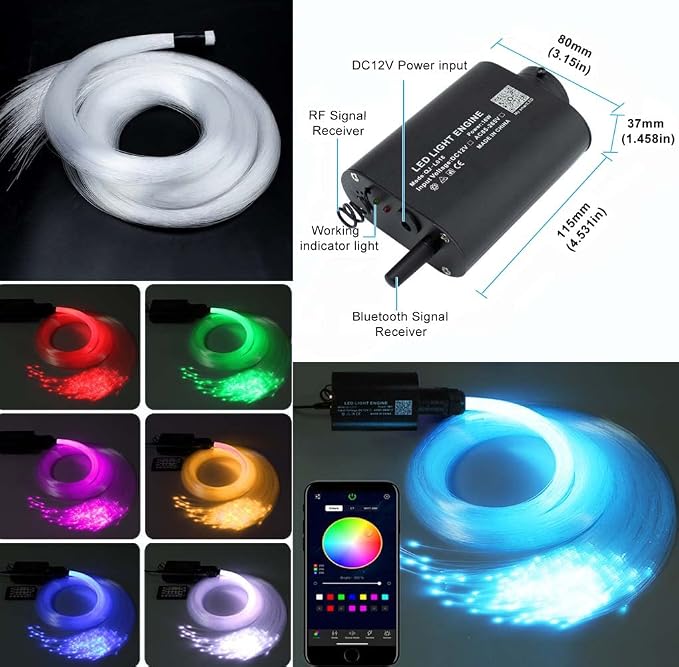 AZIMOM 16W Sound Activate Starlight Headliner Kit 300pcs 0.03in 6.5ft, Fiber Optic Starlight Light Music Mode Remote APP Control Car Use Home Star Ceiling Headliner Lighting Decoration