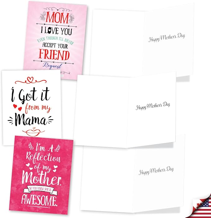 The Best Card Company 36 Assorted Mother's Day Notecards Bulk Box Set 4 x 5.12 Inch w/Envelopes (12 Designs, 3 Each) Greeting Card Pack for Daughter, Girlfriends - Mom Notes AM3138MDG-B3x12