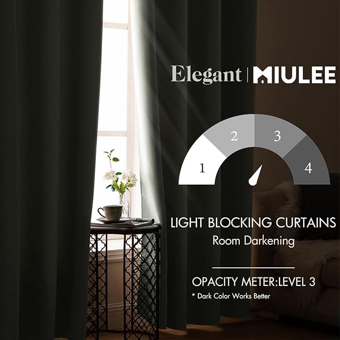 MIULEE Room Darkening Curtains Thermal Insulated Drapes Solid Window Treatment Set Grommet Top Light Blocking Blackout Curtain for Living Room/Bedroom 2 Panels 52 x 84 inch Sage Green
