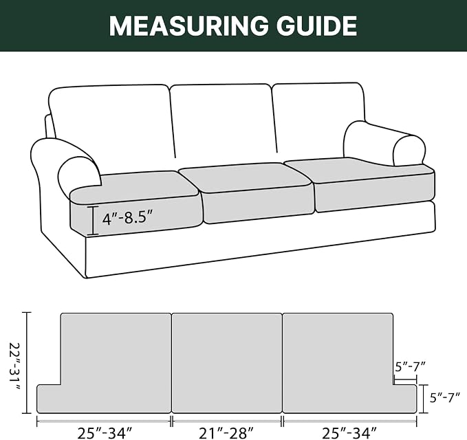 H.VERSAILTEX Stretch 3 Piece T Cushion Sofa Slipcovers Individually Sofa Cushion Covers for 3 Cushion Couch Sofa Seat Cushion Covers with Elastic Bands Featuring Thicker Jacquard Fabric, Ivory