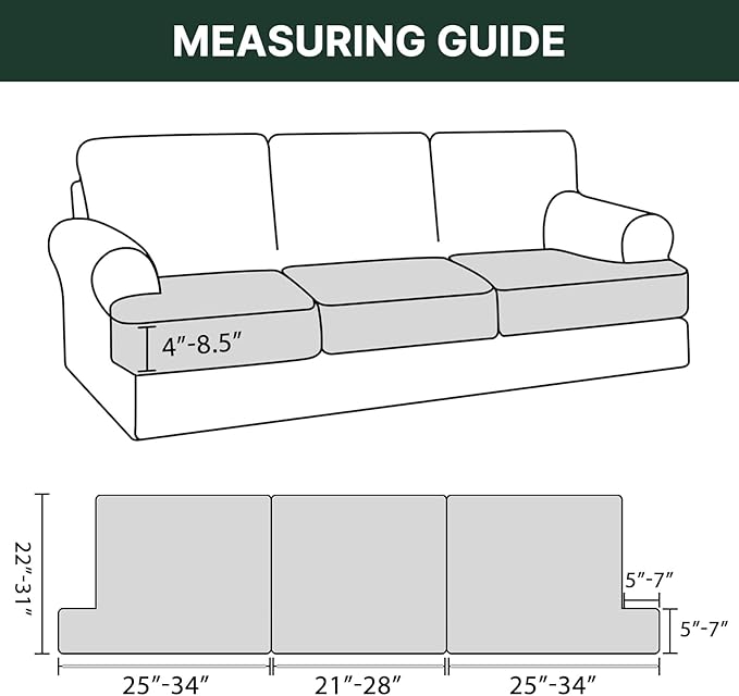 H.VERSAILTEX Stretch 3 Piece T Cushion Sofa Slipcovers Individually Sofa Cushion Covers for 3 Cushion Couch Sofa Seat Cushion Covers with Elastic Bands Featuring Thicker Jacquard Fabric, Taupe