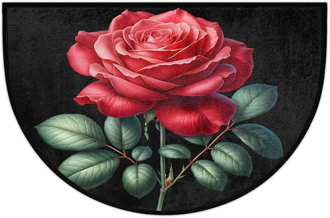 Rose Res Floral Half Round Door Mat Non-Slip Semi Circle Rug Washable Half Moon Floor Rug Absorbent Bathroom Area Rugs for Outdoor Indoor Fireplace Mat Entryway Kitchen Decor Rugs