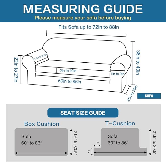 H.VERSAILTEX 2 Piece Sofa Slipcovers Couch Cover High Stretch Cover for Sofa Suit for T Cushion/Box Cushion, Spandex Jacquard Fabric Furniture Protector - Sofa 72"-88" - Natural