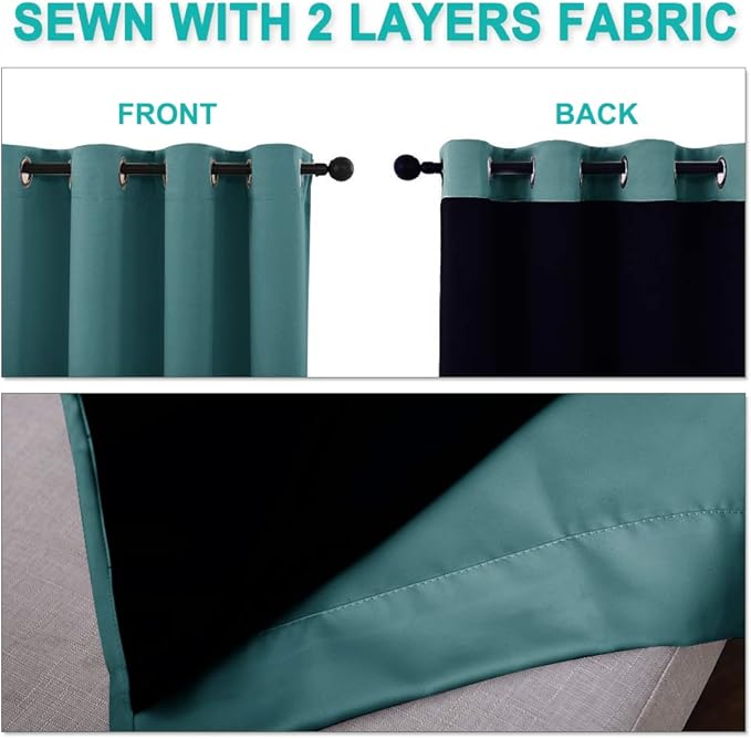 NICETOWN Full Shade Curtain Panels, 62 x 72 inch, Sea Teal, Pair of Energy Smart & Noise Blocking Out Blackout Drapes for Dining Room Window, Thermal Insulated Guest Room Lined Window Dressing