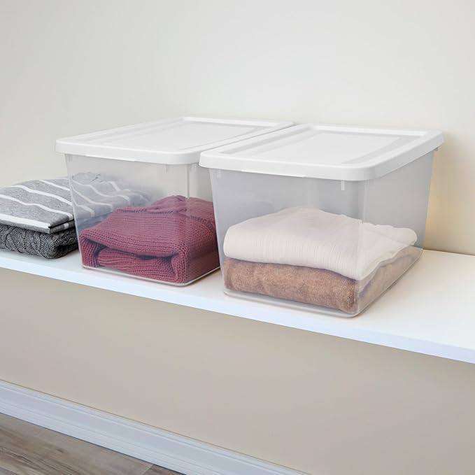 Sterilite Storage Box, Stackable Clear Plastic Bins, 20 Quart, 18-Pack | Heavy-Duty Organizing Containers with Snap-On Lids for Closet, Bathroom, and Office