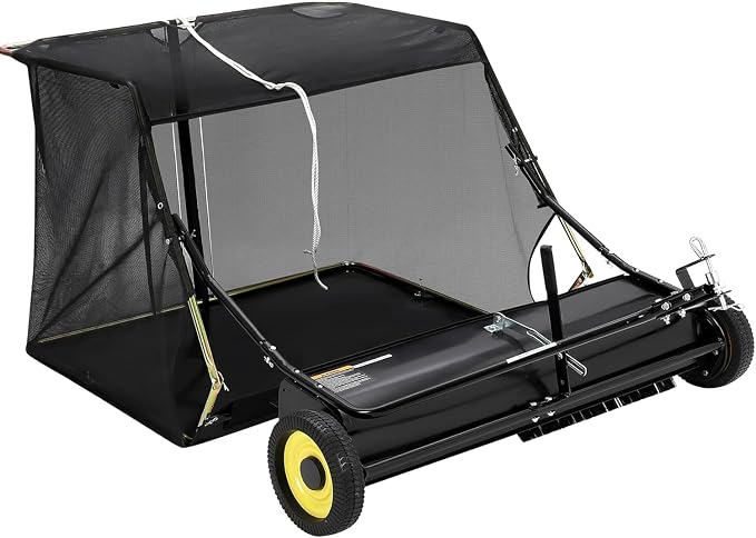 Garvee 52 in Tow-Behind Lawn Sweeper, 10 in Nylon Brushes, Universal Tractor/ATV Hitch, Never-Flat Wheels, Adjustable Height, Ideal for Leaves, Grass & Debris