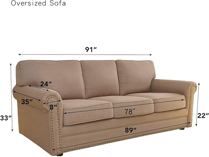 Easy-Going Stretch Oversized Sofa Slipcover 1-Piece Sofa Cover Furniture Protector Couch Soft with Elastic Bottom for Kids, Polyester Spandex Jacquard Fabric Small Checks Golden