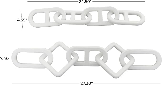 CosmoLiving by Cosmopolitan Wood Chain Decorative Sculpture Home Decor Statues, Set of 2 Accent Figurines 27", 25" W, White