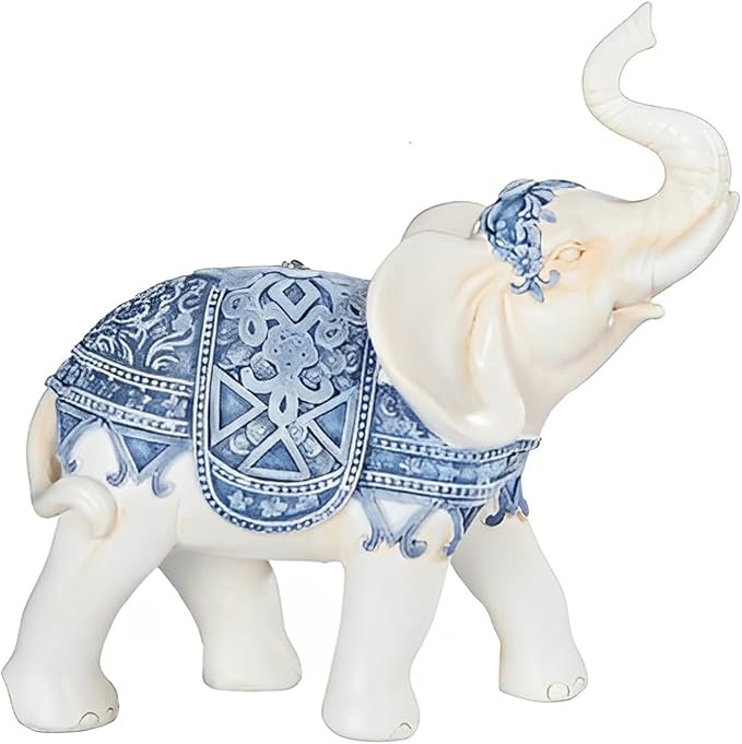 ICE Armor 6" H Blue and White Thai Elephant Statue Feng Shui Decoration Religious Figurine Office Desk/Home/Living Room/Table Decor, Perfect House Warming Gifts for New Home