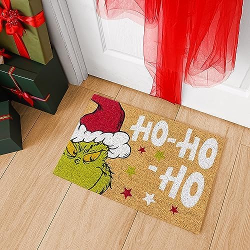 Gertmenian The Grinch Coir Doormat - 2x3 Welcome Mat (2-Pack), Ideal for High Traffic Areas in Front Door, Garage, Entryway - The Grinch Ho Ho Ho/Santa, 19597
