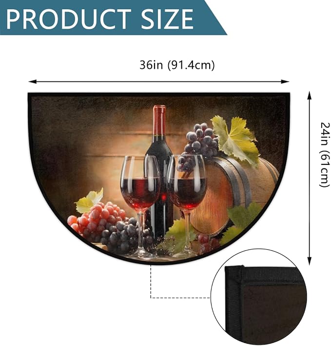 cfpolar Half Round Door Mat Wine Grapes Half Moon Doormat Absorbent Bedroom Kitchen Floor Mat Non Slip Decoration Semi Circle Entrance Welcome Rug for Indoor Outdoor Patio Fireplace Decor 24"x36"