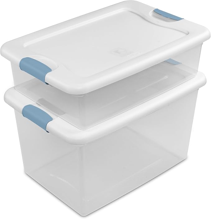 Sterilite Latching Box with Lids for Home and Office, 64 Quart, 4-Pack | Heavy-Duty and Stackable Plastic Containers with Latches for Closet, Cabinet, Bedroom, Bathroom and Dorm Room Organization
