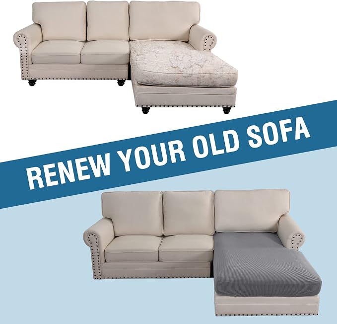 H.VERSAILTEX Sectional Couch Covers 1 Piece Chaise Slipcover L Shape Separate Cushion Couch Cover for Both Left/Right Sectional Couch (Seat Only: 1 Chaises, Dove)