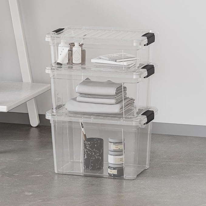 Superio Clear Storage Box with Lid, 4.5 Quart Plastic Container Bins for Organizing, Stackable Crates, BPA Free, Non Toxic, Odor Free, Organizers for Home, Office, School, and Dorm