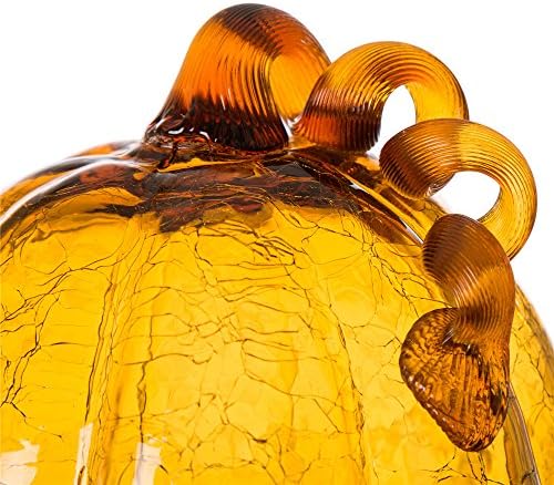 Glitzhome Hand Blown Amber Crackle Glass Pumpkin for Fall and Home Decor 6.69 inches - Image 4