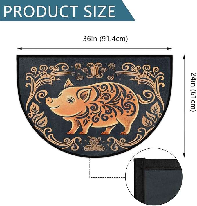 cfpolar Tribe Pig Printing Half Round Door Mat Outdoor Entrance Large 24"x36" Half Circle Welcome Entrance Way Mat Semi Circular Front Door Mat Area Rug for Garage, Patio, High Traffic Areas