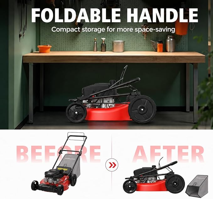 PowerSmart 21" Gas Self-Propelled Lawn Mower for Hills & Medium Yards | 170cc OHV | 3-in-1 Mulching/Bagging/Discharge | 6-Position Height | Alloy Steel Deck | Easy Start | Rear-Wheel Drive
