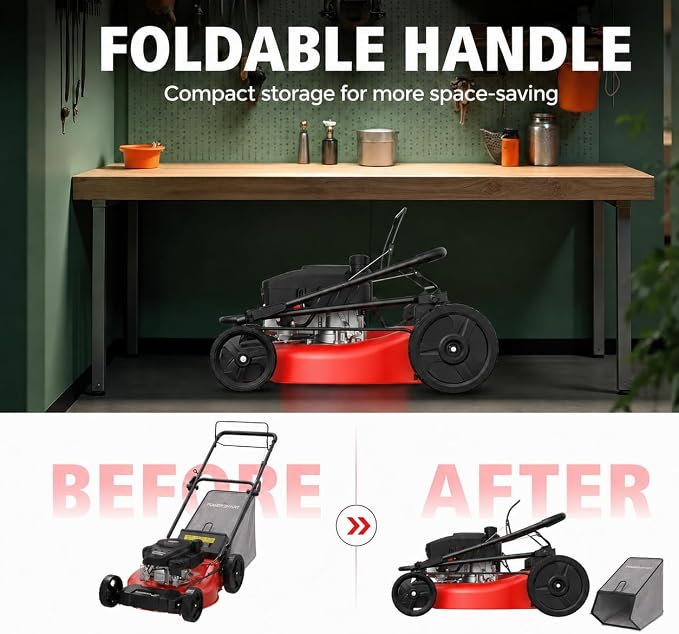 PowerSmart 21-Inch 3-in-1 Gas Self-Propelled Lawn Mower,170CC OHV Engine,Bagging/Mulching/Rear Discharging, 6 Cutting Heights, Durable Steel Deck, Rear-Wheel Drive, for Garden, Yard,