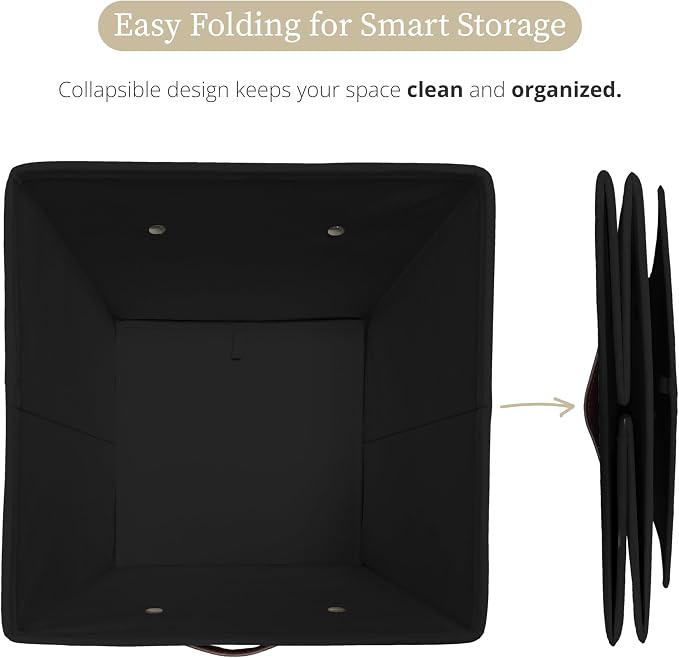 DECOMOMO Storage Bins, Storage Baskets for Shelves | 13" x 15" x 13" Storage Cube Bins with Labels for Organizing Shelves (Kallax, 4pcs, Black)