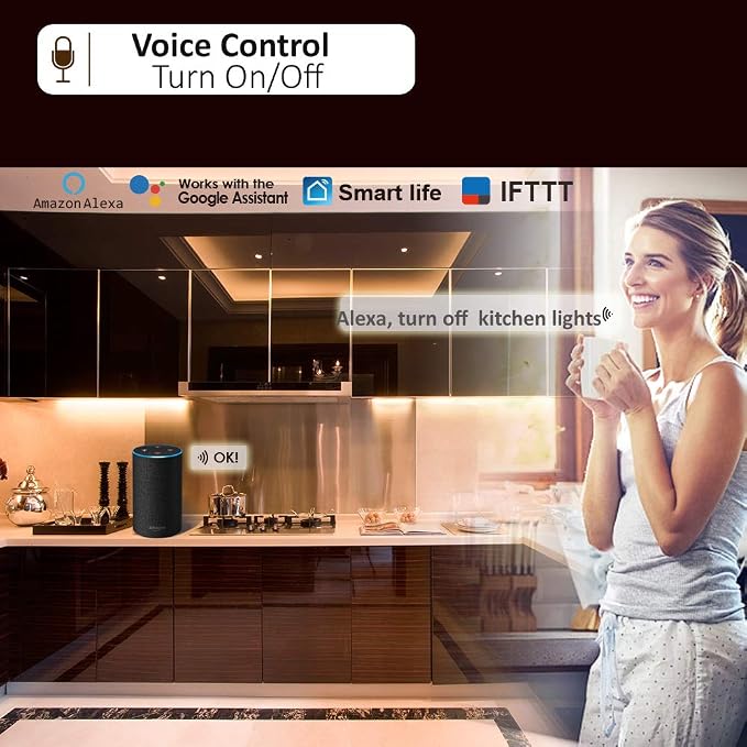 Smart Under Cabinet Lighting App, Alexa & Google Compatible Cabinet Lights – Linkable with Timer Under Counter Lights Fixtures for Kitchen, Book Shelf, Show Case (6 Lights Bar Kit)