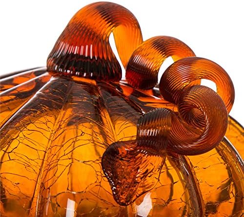 Glitzhome Handblown Amber Crackle Glass Pumpkin for Fall Harvest Decorating (5.51" H) - Image 7