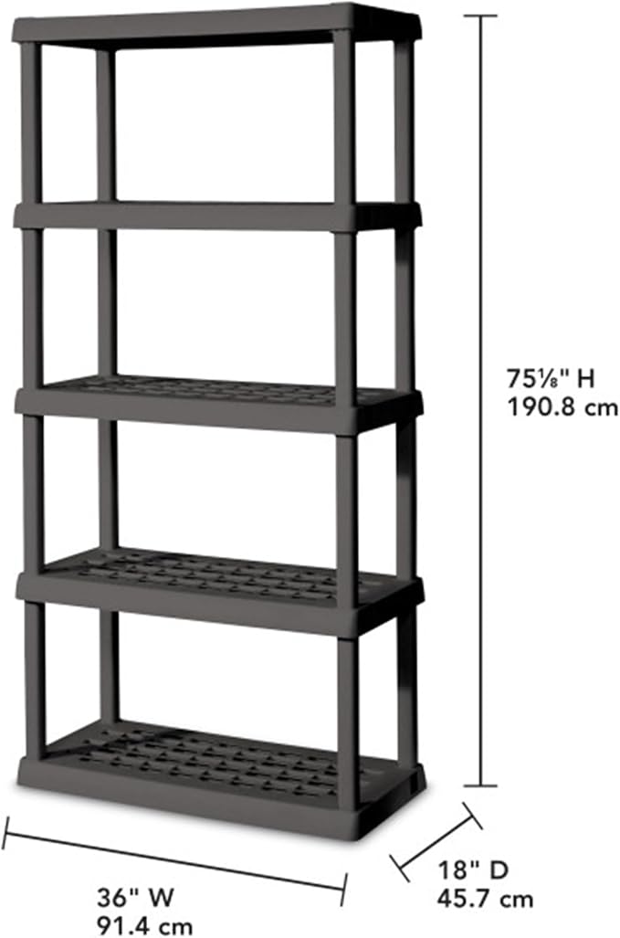 Sterilite 5 Shelf Unit, Heavy-Duty Plastic Utility Storage Rack, 4-Pack | Freestanding Shelving Organizer with 150 lb Capacity Per Shelf for Kitchen, Bathroom, Garage, Basement, Pantry & Laundry Room