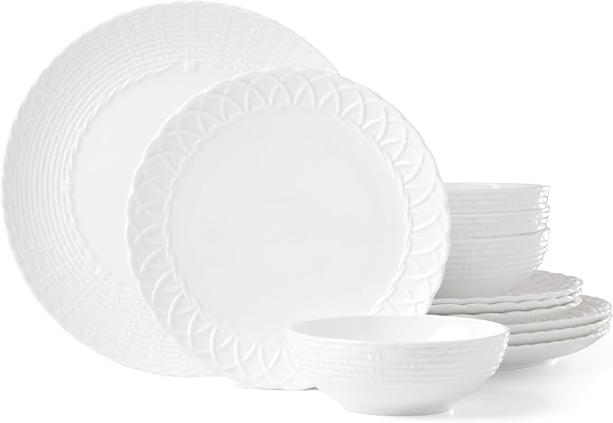 Lenox Wicker Creek 12-Piece Dinnerware Set, 14.29,White