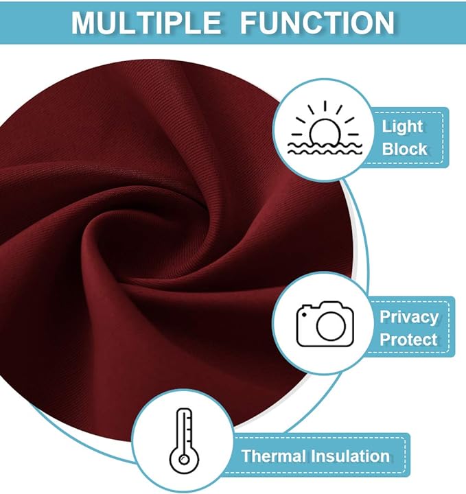 RYB HOME Short Blackout Curtains for Bedroom, Room Darkening Insulated Summer Heat Light UV Blocking Energy Saving Drapes for Nursery, Width 34 by Length 45, Burgundy Red, Set of 2