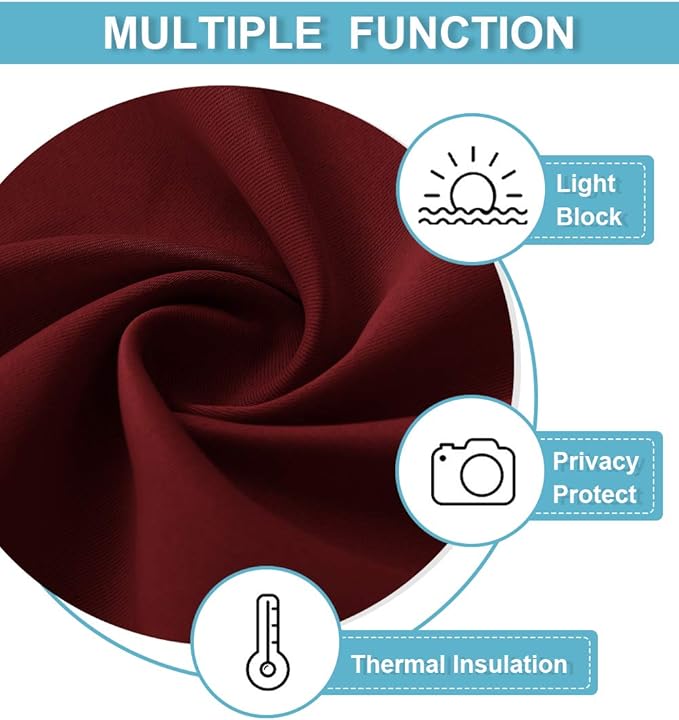 RYB HOME Short Blackout Curtains for Small Window, Sunmmer Heat Light Blocking Privacy Protection Curtains for Sunroom Laundry Room Stair Window, Width 52 by Length 36, Burgundy Red, Set of 2