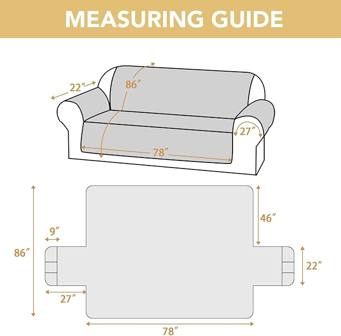 H.VERSAILTEX 100% Waterproof Couch Cover for 3 Cushion Couch Sofa Cover Washable for Pet Friendly with Elastic Straps Thick Durable Sofa Cover with Storage Pocket(XL Sofa, Beige)