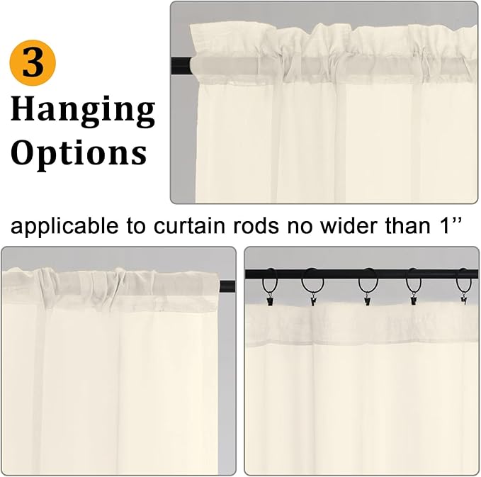 Gwine Cream Sheer Curtains 96 Inches Long 2 Panels, Elegant Window Treatments - Image 4