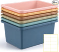Thyle 6 Pieces Plastic Cubby Bins with Labels Classroom Book Bins Stackable Storage Container Durable Toy Storage Organizer Baskets for School Classroom Office (Classic,Morandi Color1)