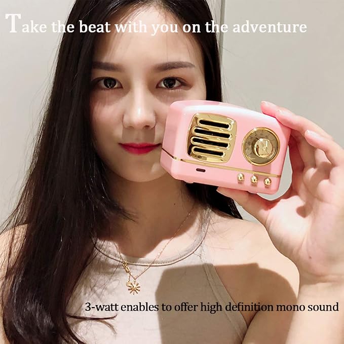 Dosmix Retro Bluetooth Speaker, Small Vintage Decor,Portable Pink