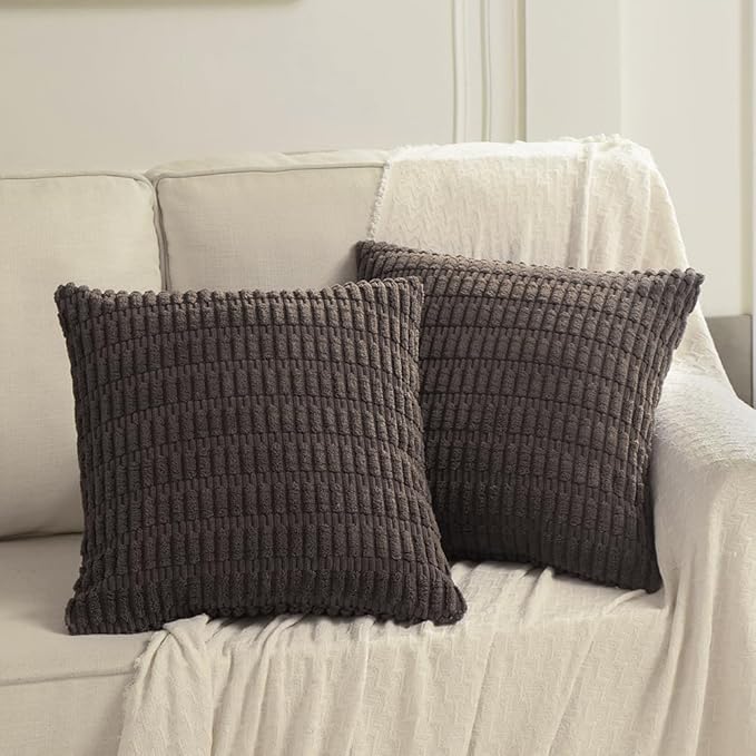 Fancy Homi 4 Packs Boho Dark Brown Decorative Throw Pillow Covers 14x14 Inch for Living Room Couch Bed Sofa, Rustic Modern Farmhouse Home Decor, Soft Plush Corduroy Cute Square Cushion Case 35x35 cm