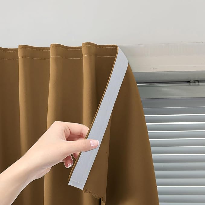 Self Adhesive Curtains, Stick Curtain Blackout Shades Window Cover Curtains for Living Room No Drilling, 59" W X 71" L, Brown, 1 Panel