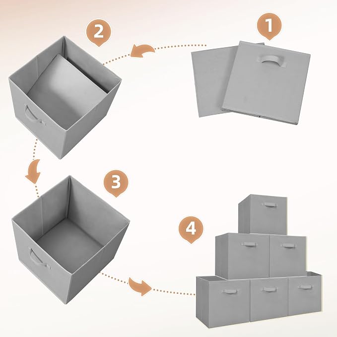 STORAGE MANIAC Storage Cubes, 13 Inch Collapsible Storage Bins with Handles, 6 Pack Fabric Foldable Bins for Organization, Durable Storage Bins for Closet, Shelves, Offices, 6-Pack Grey