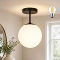 6" Mid Century Modern Globe Semi Flush Mount Ceiling Light Fixture Frosted Glass with Black Finish1-Light Globe Glass Ceiling Lights for Aisle Porch Stairway Closet Kitchen Laundry Room (Bulb Incl.)