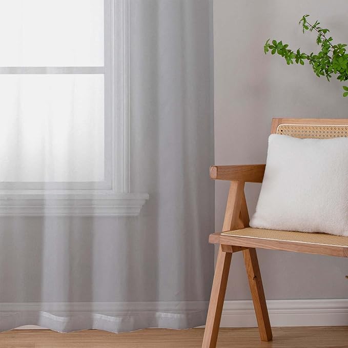 Light Grey Sheer Curtains for Bedroom Living Room 45 Inch Length 2 Panels, Soft Light Filtering Small Kitchen Window Curtains, Rod Pocket Short Curtain Drapes, Light Grey, 42" Wx45 L Inches