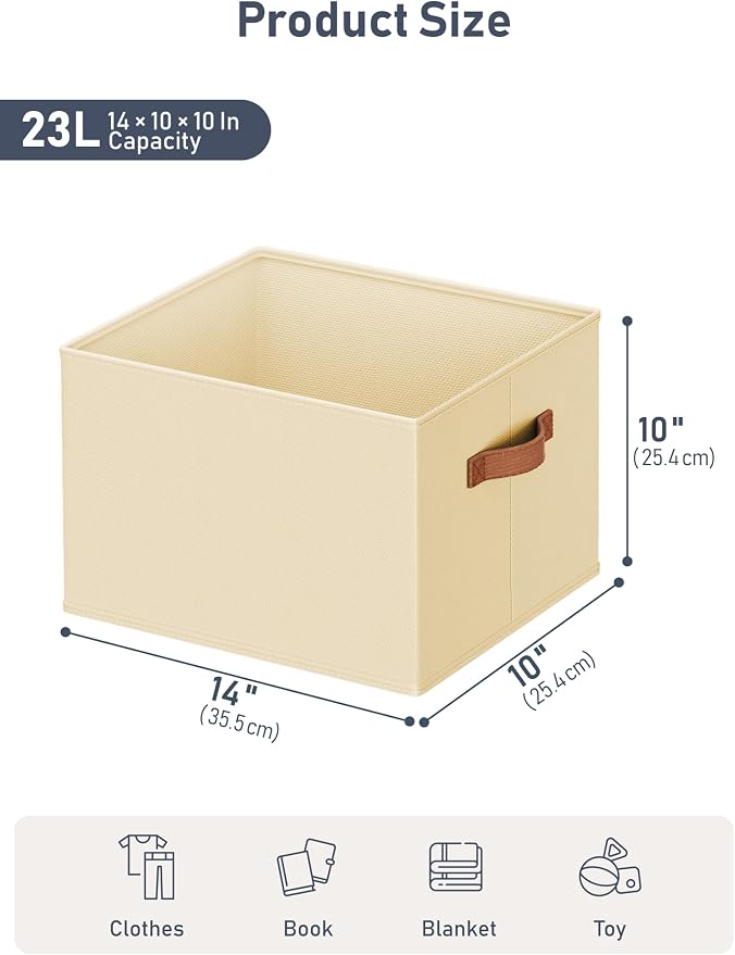 4 Pack Large Closet Storage Baskets Bins for Shelves, Collapsible Fabric Closet Organizers and Storage with Polyester Handles, Decorative Baskets for Organizing Clothes, Towels, Linen Closet 14"x10"