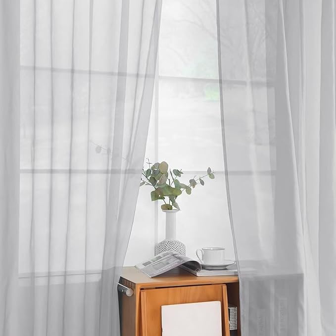 youleyar Solid Sheer Rod Pocket Curtain Voile Draperies 2 Panels White Beige Black Grey Ivory 52 Inch Width 90 Inch Long 1 Pair for Kitchen Bedroom Children Living Room Yard (Silver Grey,52Wｘ90L)
