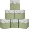 Cube Storage Bins, Collapsible Fabric Storage Cubes Bins, 11 Inch Cube Storage Bins with Handles, Foldable Storage Cubes (White/Green, 6Pack)