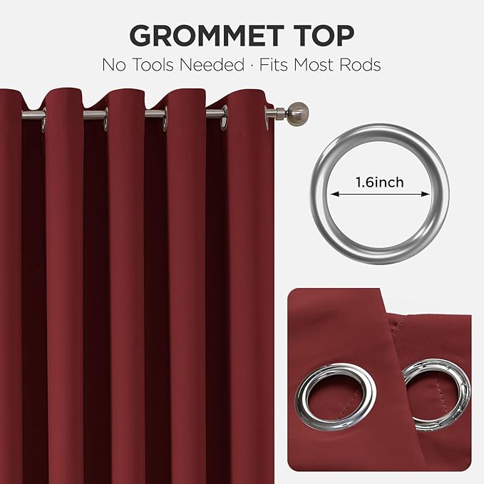 Joydeco Blackout Patio Sliding Door Curtains 96 Inches Long, Grommet Privacy Room Divider Curtains, Extra Wide Thermal Blackout Drapes for Bedroom Living Room (Burgundy Red, 80Wx96L, 1 Panel)